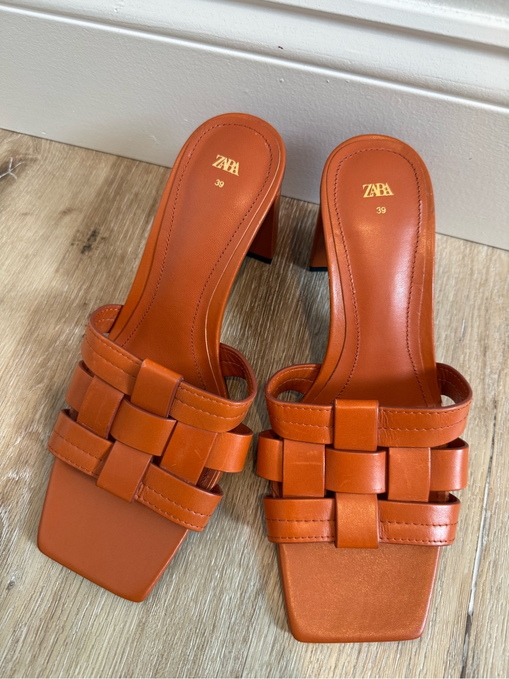 Zara Orange Woven Leather Block Heel Mules - Picture 5 of 5